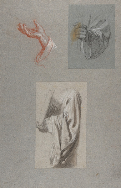 a Hand of Saint Remi b Hand of Saint Remi c Drapery Study for Acolyte Holding Bo