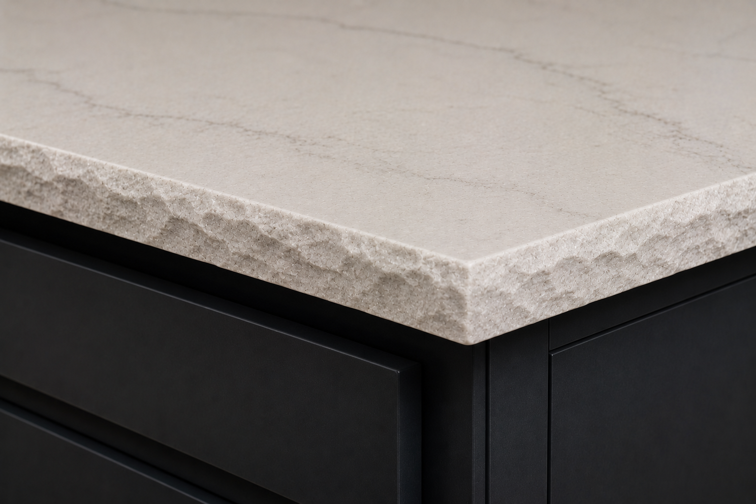Chiseled natural stone countertop edge