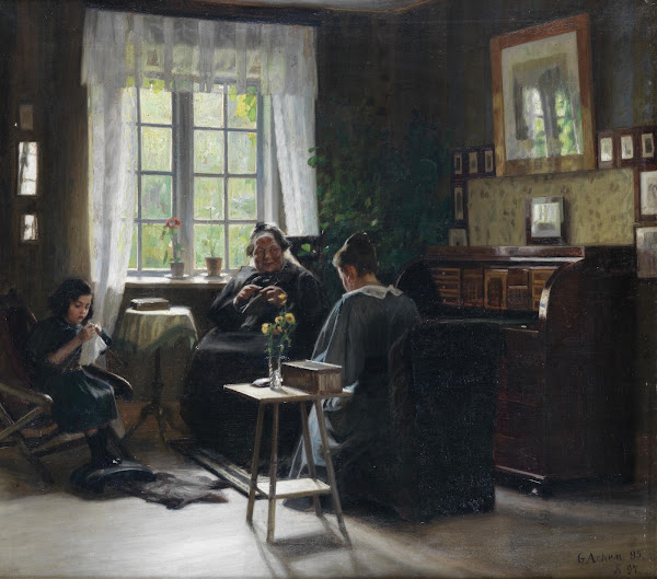 Mor, Datter Og Barnebarn Strikker 1897