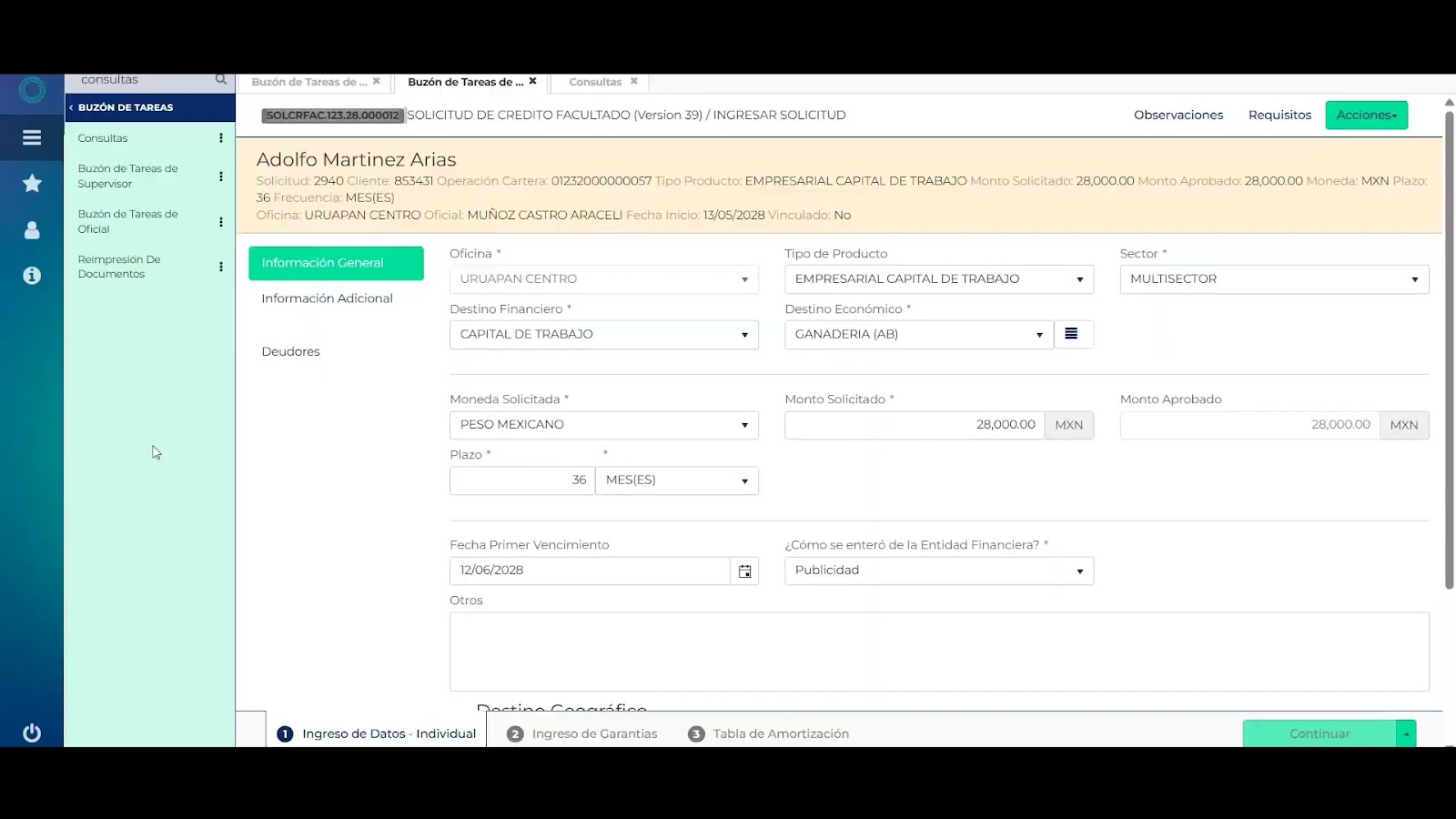 Proceso de Carga de Documentos para Solicitud de Crédito
