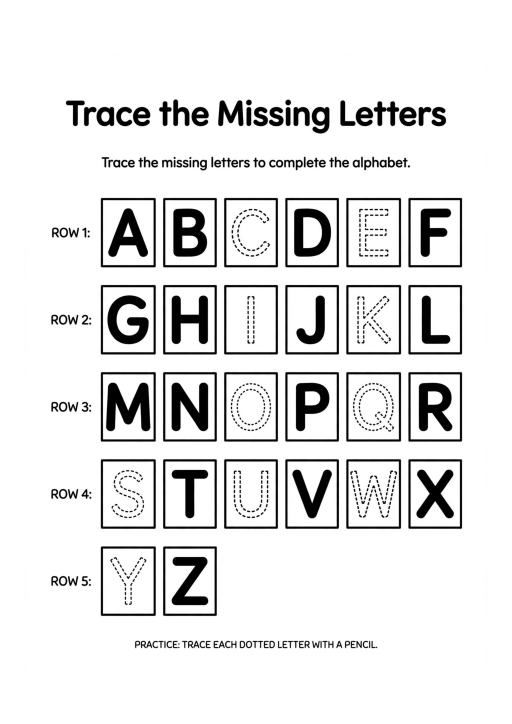 Trace the Missing Letters Worksheet