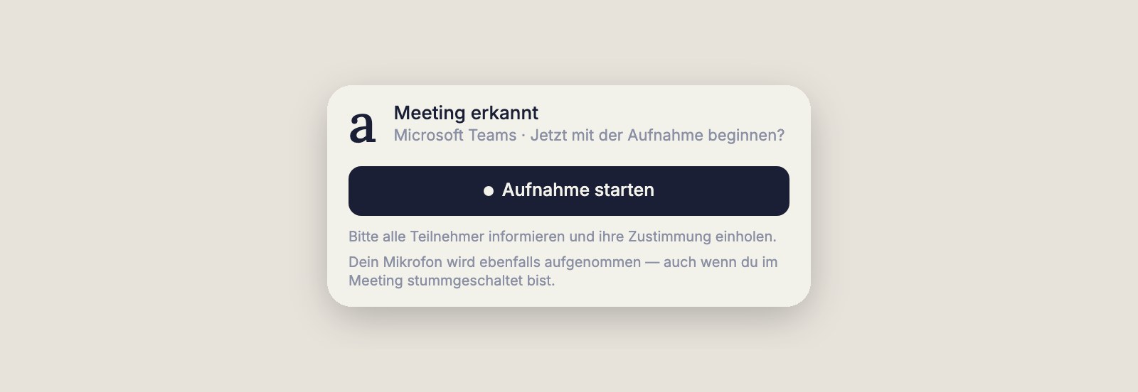 Meeting erkannt: klartext fragt, ob die Aufnahme starten soll