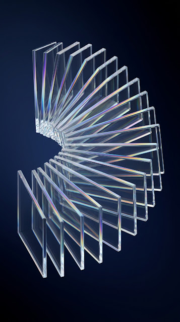 Abstract Fan of Glass Panels with Rainbow Refractions on Blue Background - Free mobile Wallpaper