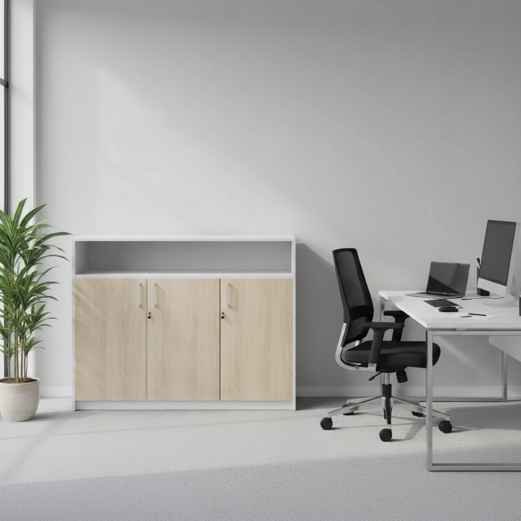 RADAR Color Three Door Cabinet With Recessed Open Top Shelf