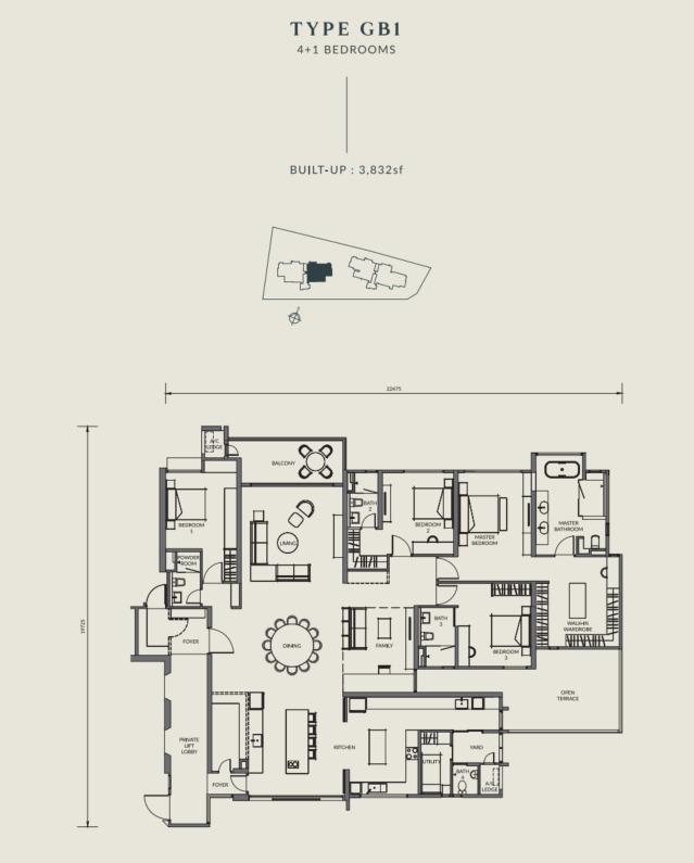Aetas Seputeh Type GB1 floor plan — 3917 sq ft, 4 bedrooms