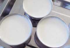 Lá gelatine ngâm vào nước đá lạnh 15 phút. Cho 150ml sữa tươi không đường, 70g đường vào nồi, bắc lên bếp nấu lửa vừa. Khi sữa sôi lăn tăn thì vớt lá gelatine vào khuấy đều, tắt bếp. Lúc này mới cho 200ml sữa chua, 100ml kem whipping và 1 muỗng cà phê vani vào khuấy đều. Đổ hỗn hợp sữa chua vào từng chén nhỏ hay khuôn bự, chờ nguội để vào ngăn mát tủ lạnh 5-6 tiếng đồng hồ hay qua đêm để pudding đông trước khi úp ra dĩa.