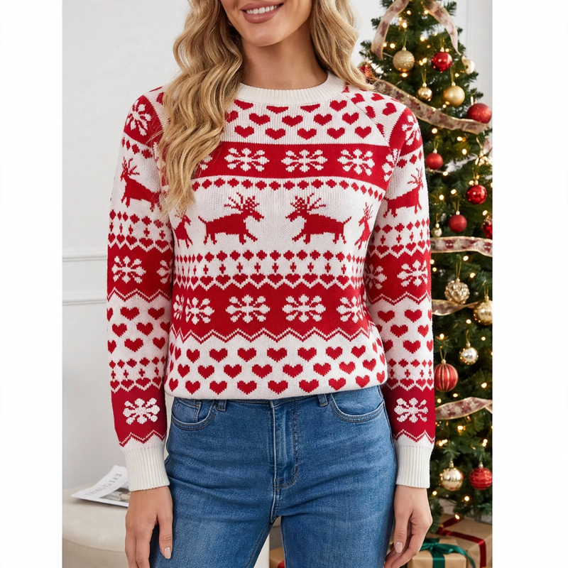 Fair-Isle Knitted Sweater with Reindeer Motif