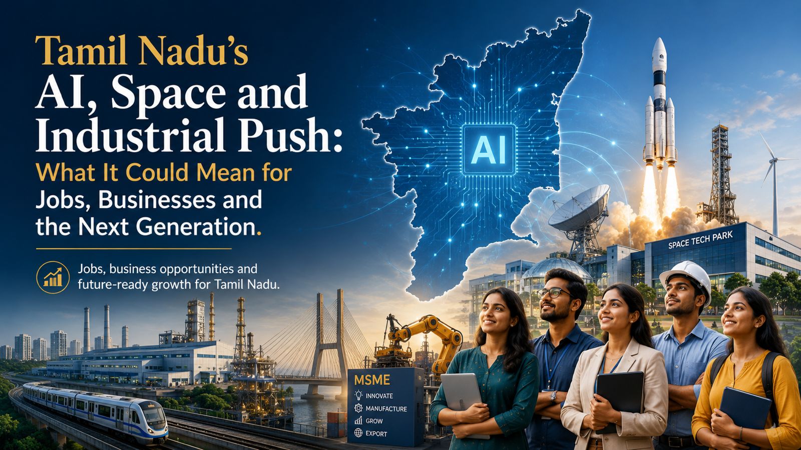 AJ Academy blog image about Tamil Nadu’s AI, Space and Industrial Push: New Opportunities for Jobs, Businesses and the Next Generation for career and skill development students