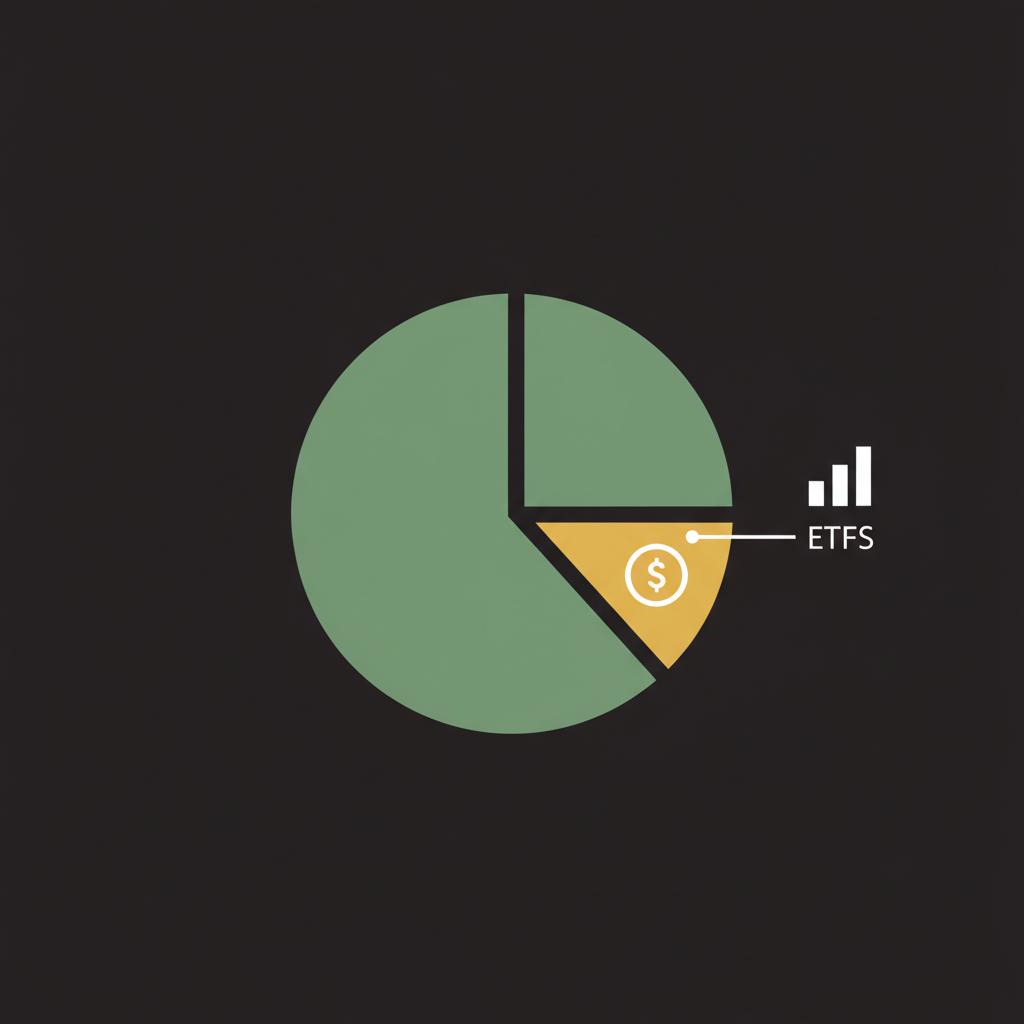 Minimal vector pie chart showing fractional shares and ETFs as slices with simple icons on dark background how can i start investing with little money