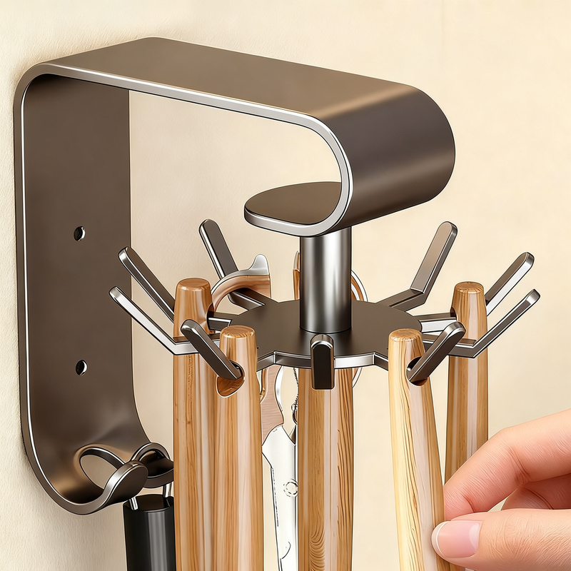Rotating kitchen wall hook with 10 hooks