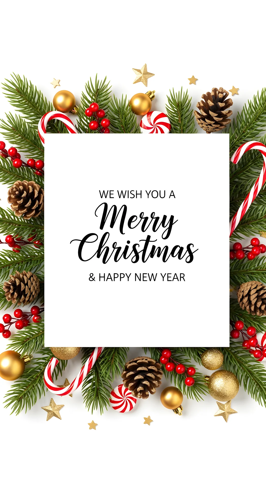 Festive Christmas Frame with Greeting and Holiday Decor - Free 4K mobile Wallpaper