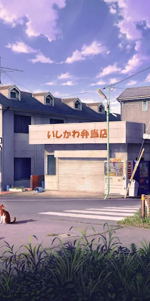 Anime Scenery, Japanese Street, Suburban, Cat 5K Wallpaper Background