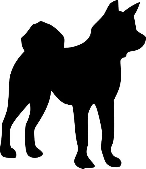 Black silhouette of a standing Akita dog with a curled tail, suitable for laser engraving.