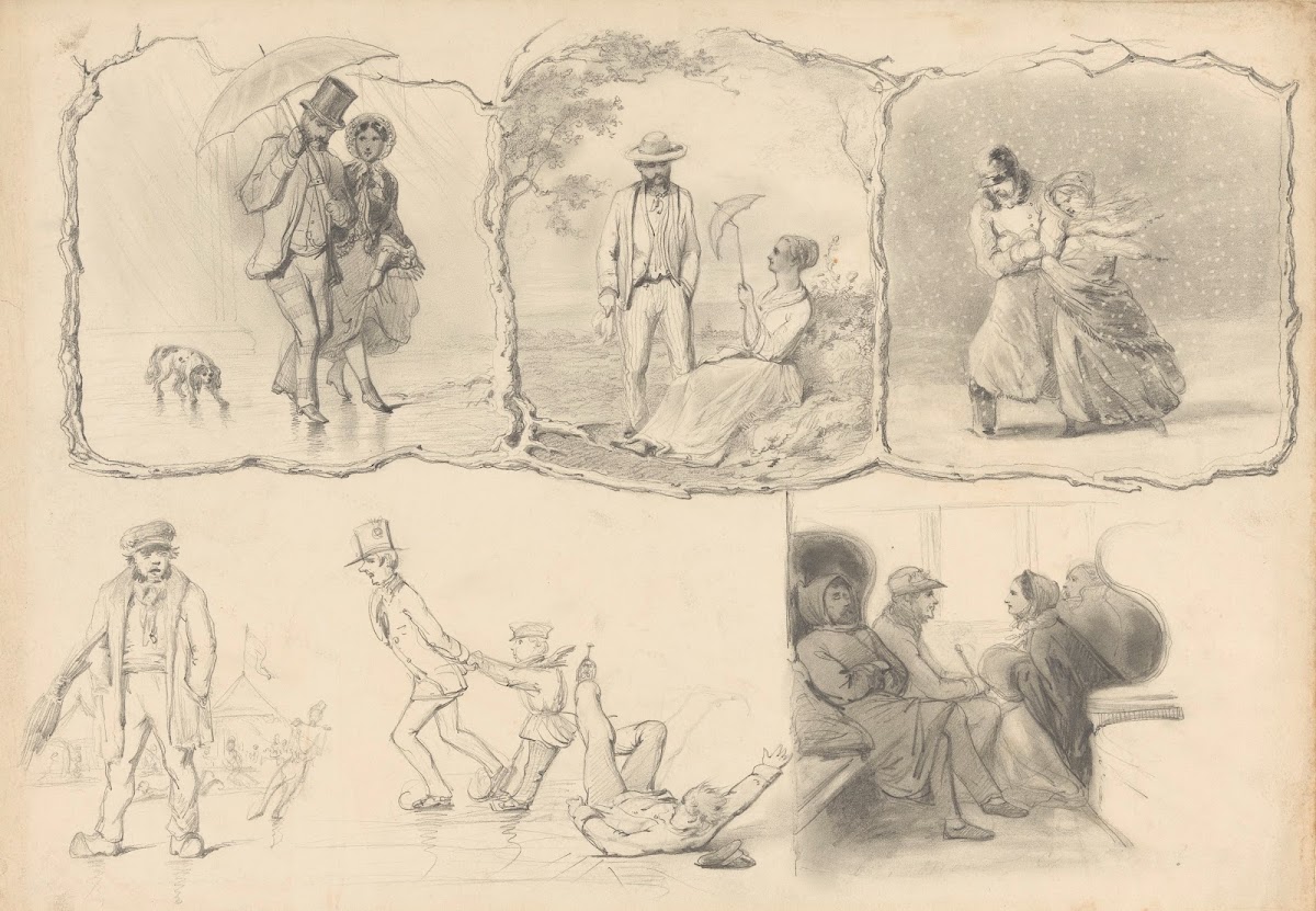 Schetsblad met diverse studies onder andere van ijspret 1848   1927
