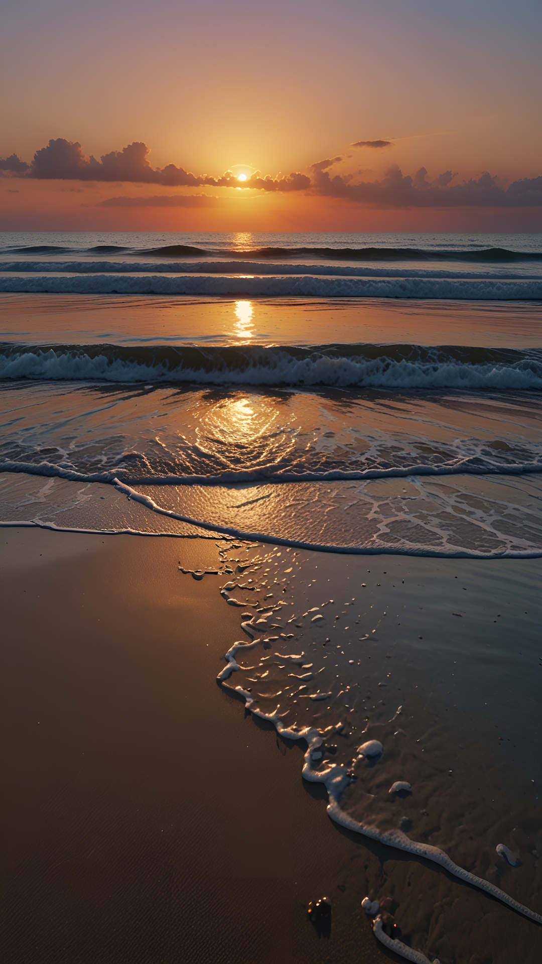Golden Sunset Over Ocean Waves, Tranquil Beach Seascape - Free 4K mobile Wallpaper