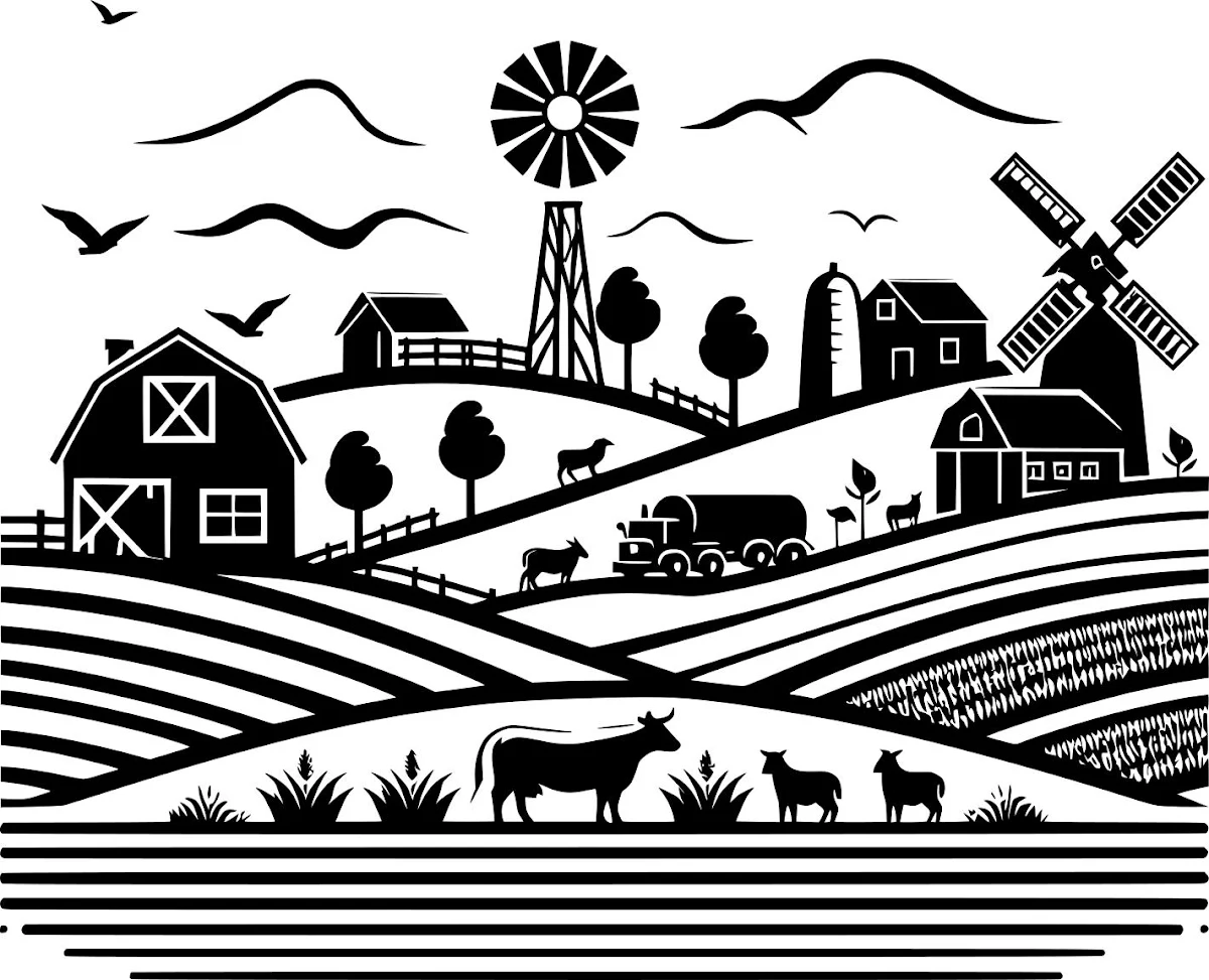 Rural Farm Landscape Silhouette Free SVG for Plasma Cutter crafts and DIY projects