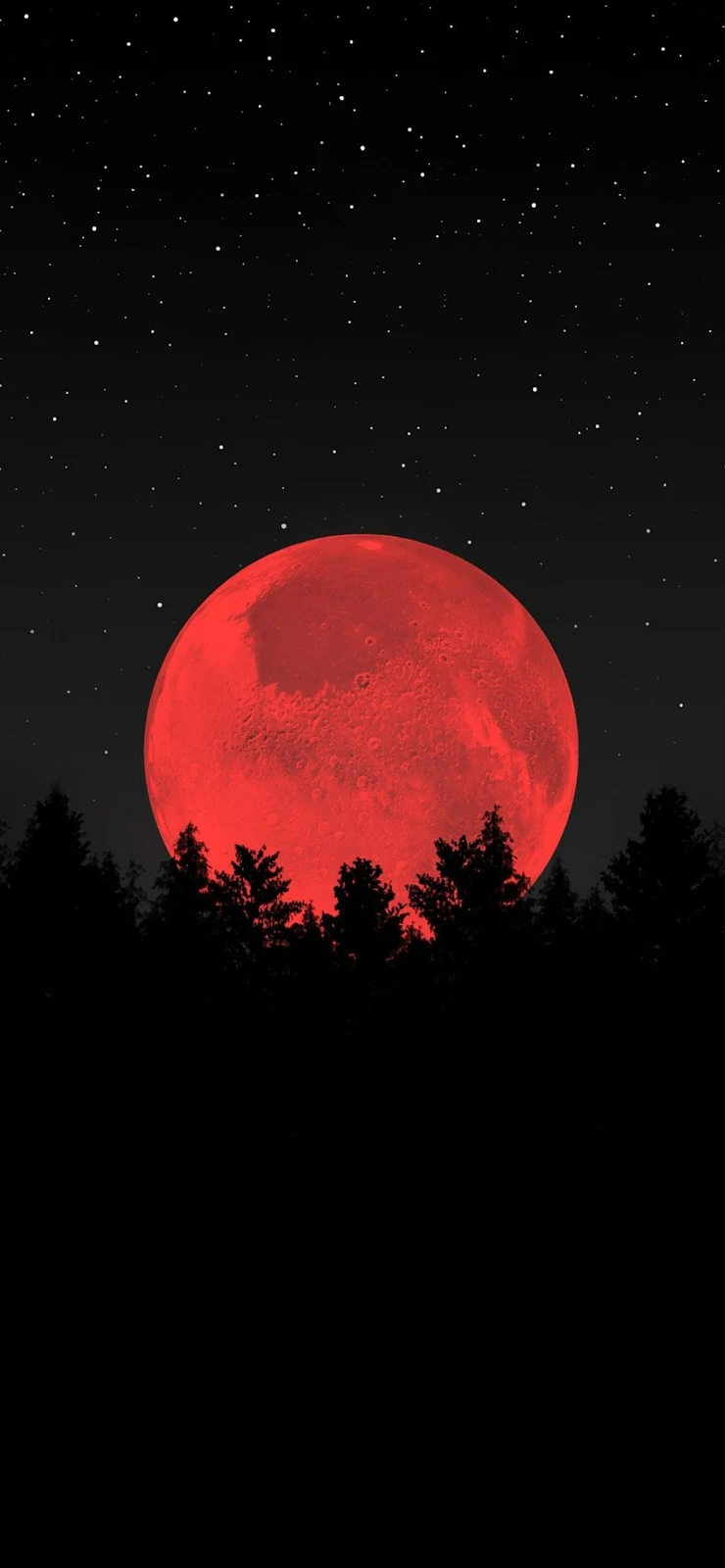 Giant Red Moon Over Forest - Minimalist Digital Art Full HD iPhone Wallpaper (1284x2778)