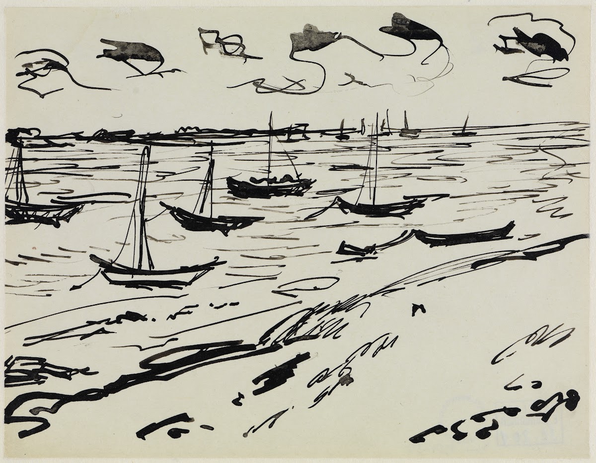 Verankerte Fischerboote Fehmarn 1908