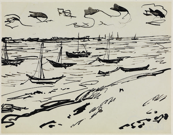 Verankerte Fischerboote Fehmarn 1908