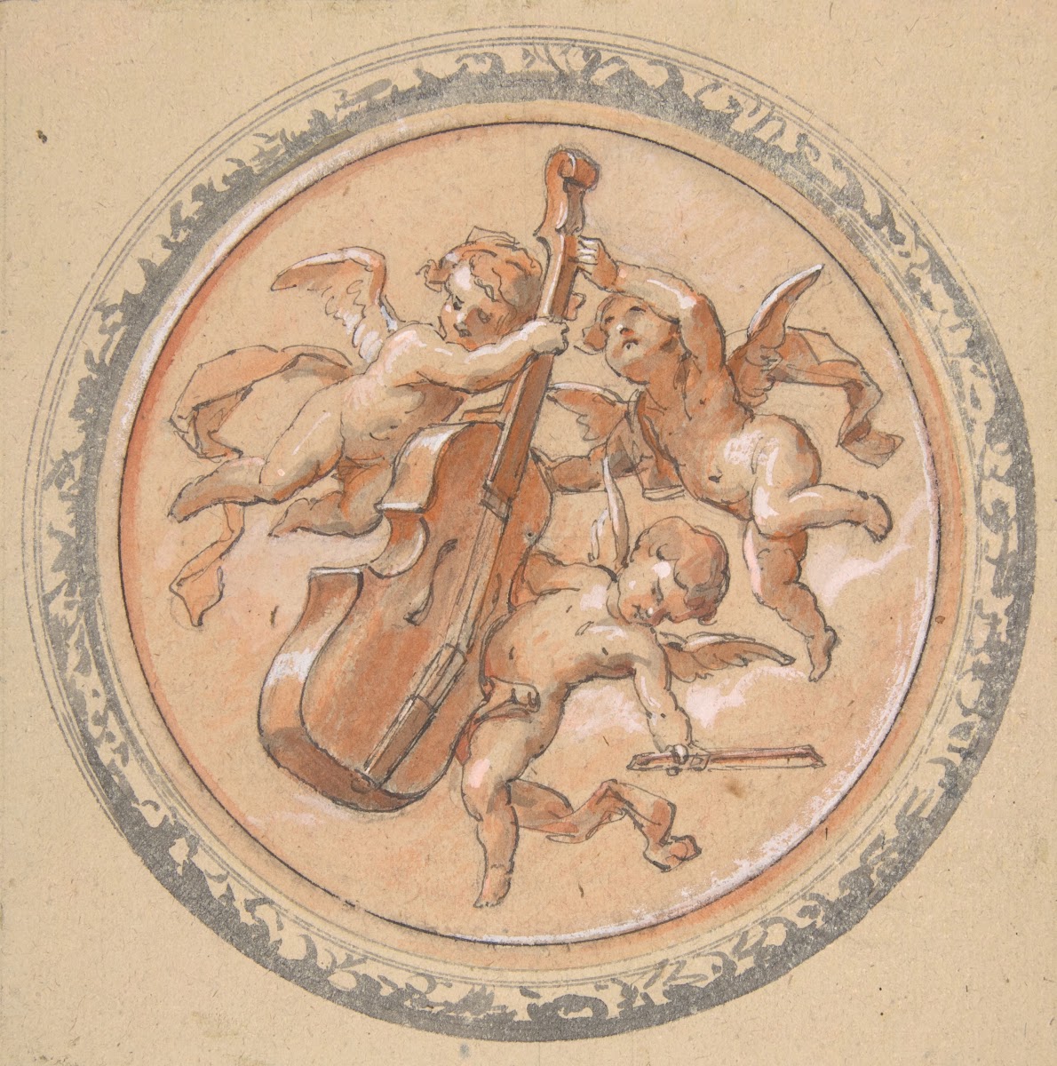 Medallion with putti holding a cello 19th Century