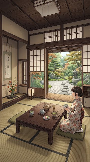 Traditional Japanese Tea House Interior with Zen Garden View - Free mobile Wallpaper