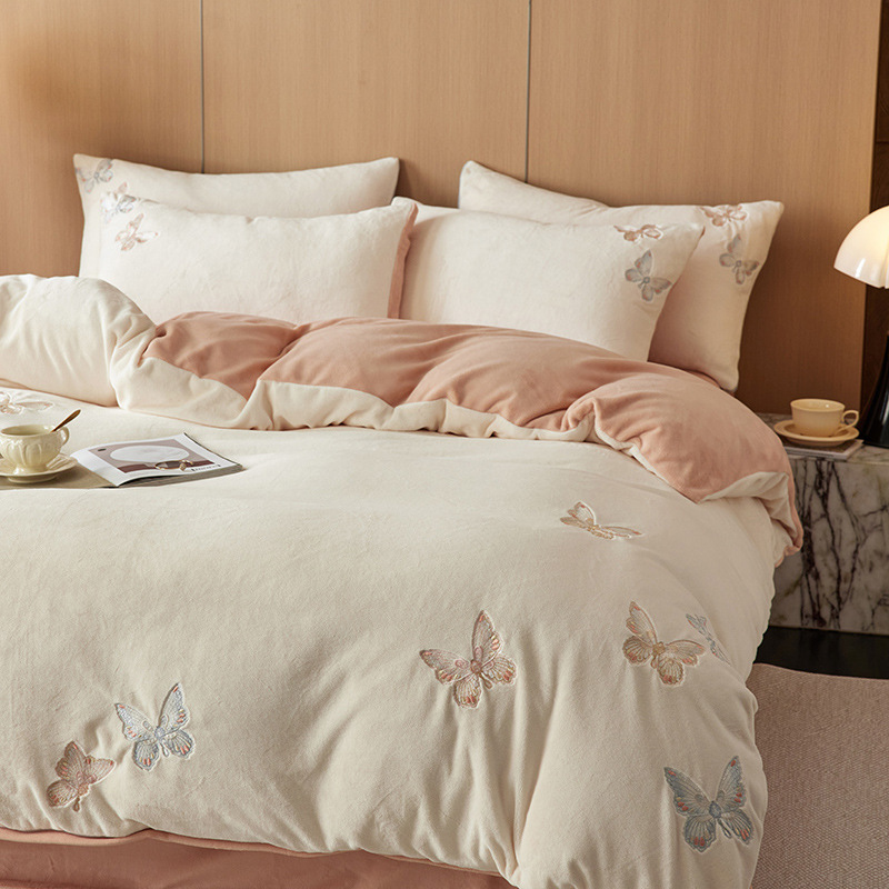 Milk Fiber Fleece Bedding Set, Floral Pattern, Warm