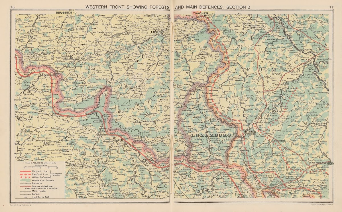 Western front showing forests and main defences section 1940