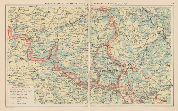 Western front showing forests and main defences section 1940