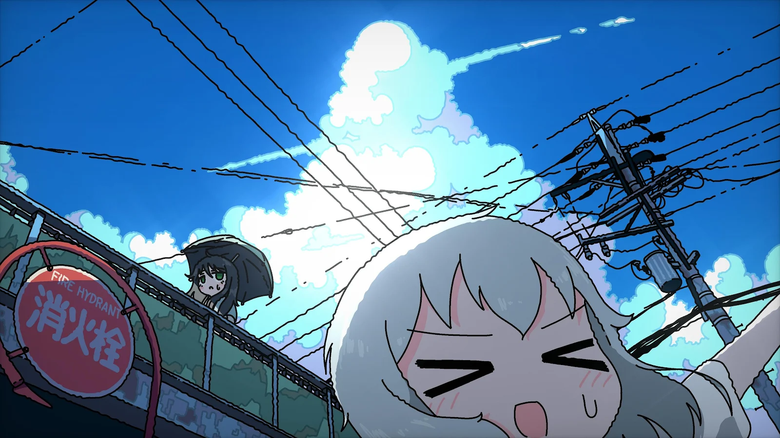 Cute Anime Characters Under Blue Sky - Hand-Drawn Anime Art 4K Wallpaper (3840x2160)