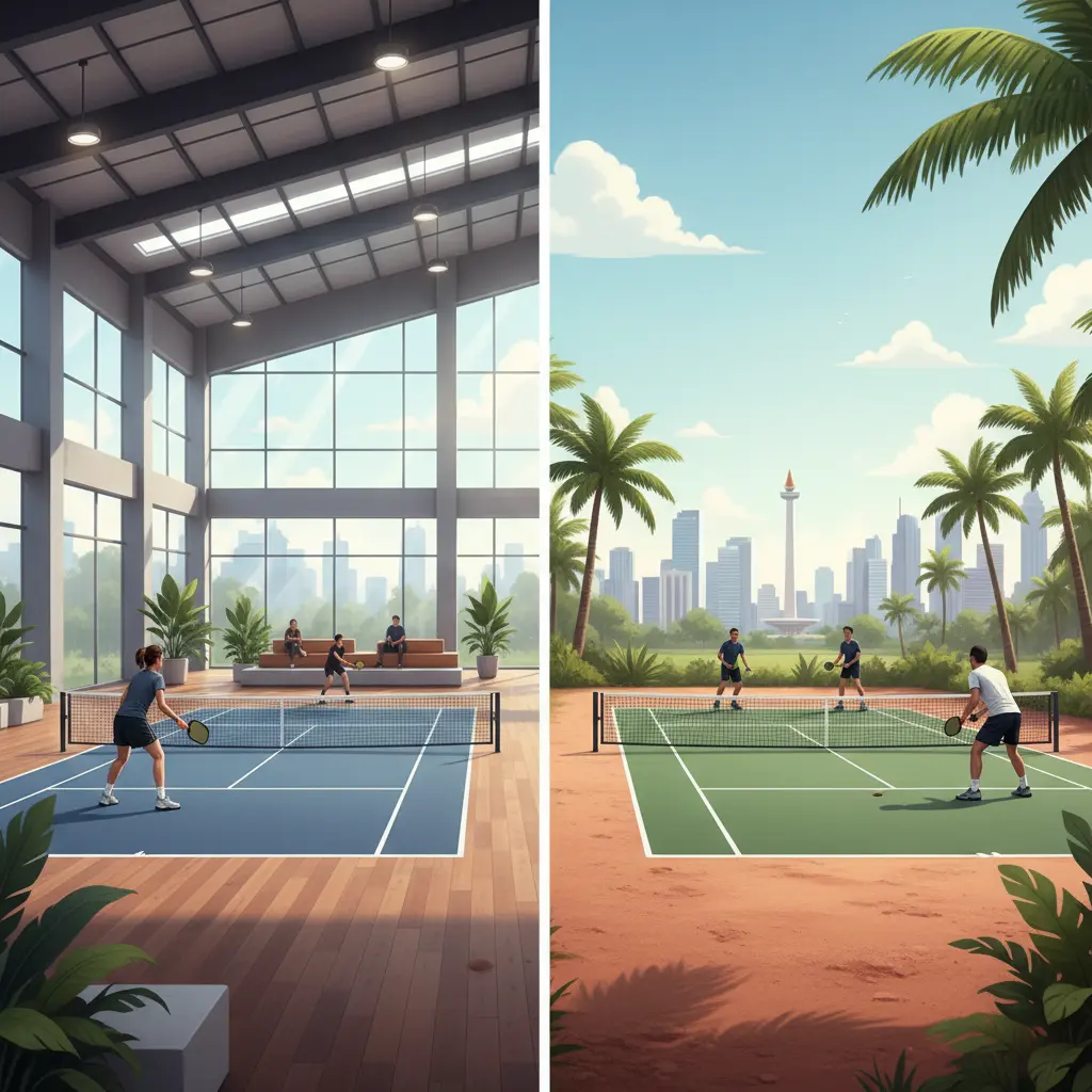 perbandingan lapangan pickleball indoor vs outdoor di Jakarta