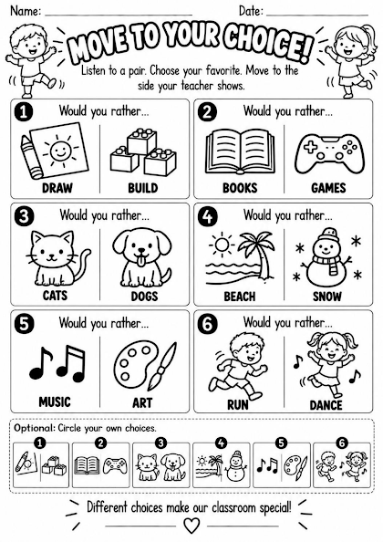 Classroom Would You Rather Movement Worksheet