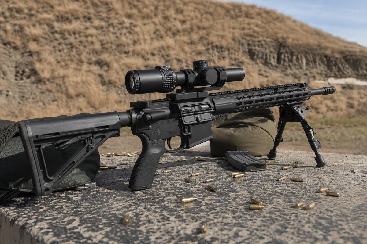 AR-15 LPVO mounted on complete upper receiver for medium-range shooting
