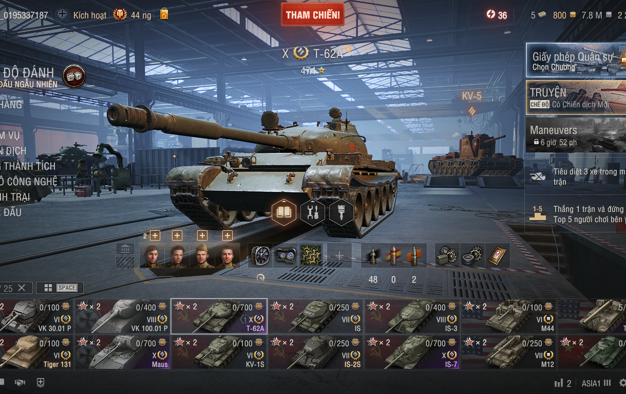 Acc World of Tanks PC gồm 4 tank X IS-7, T-62A, Maus, T92 HM...