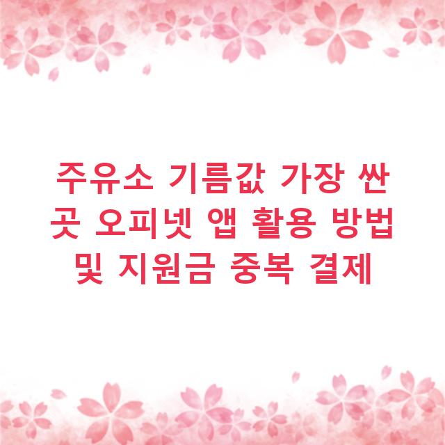 주유소 기름값 가장 싼 곳 오피넷 앱 활용 방법 및 지원금 중복 결제