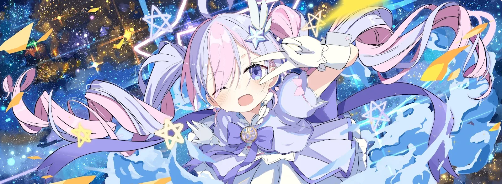 Minato Aqua In Magical Space - Anime Digital Illustration 4K Wallpaper (7120x2621)