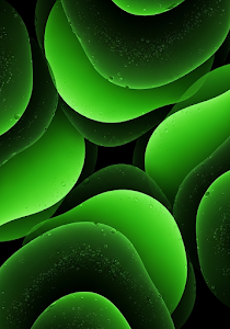 Abstract Green Wavy Shapes Water Droplets Dark Art