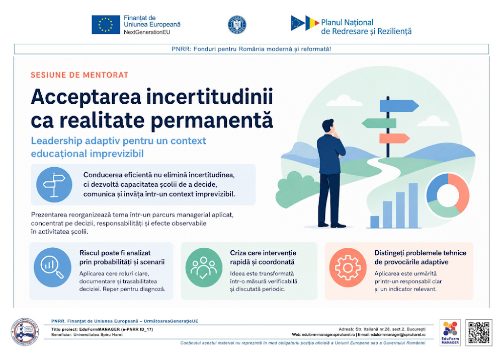 Coperta ghidului Acceptarea incertitudinii ca realitate permanentă în educație - Dezvoltarea capacității de a conduce eficient într-un context imprevizibil