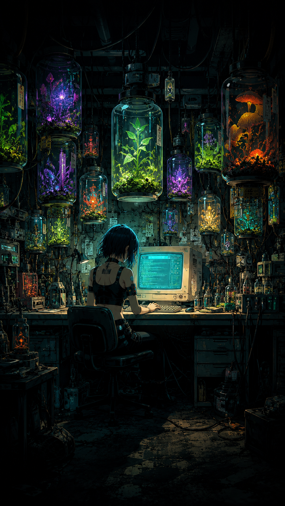 Anime Biotech Lab Cyberpunk Workshop Wallpaper - Free 4K mobile Wallpaper