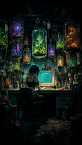 Anime Biotech Lab Cyberpunk Workshop Wallpaper