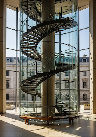 Modern Glass and Concrete Spiral Staircase