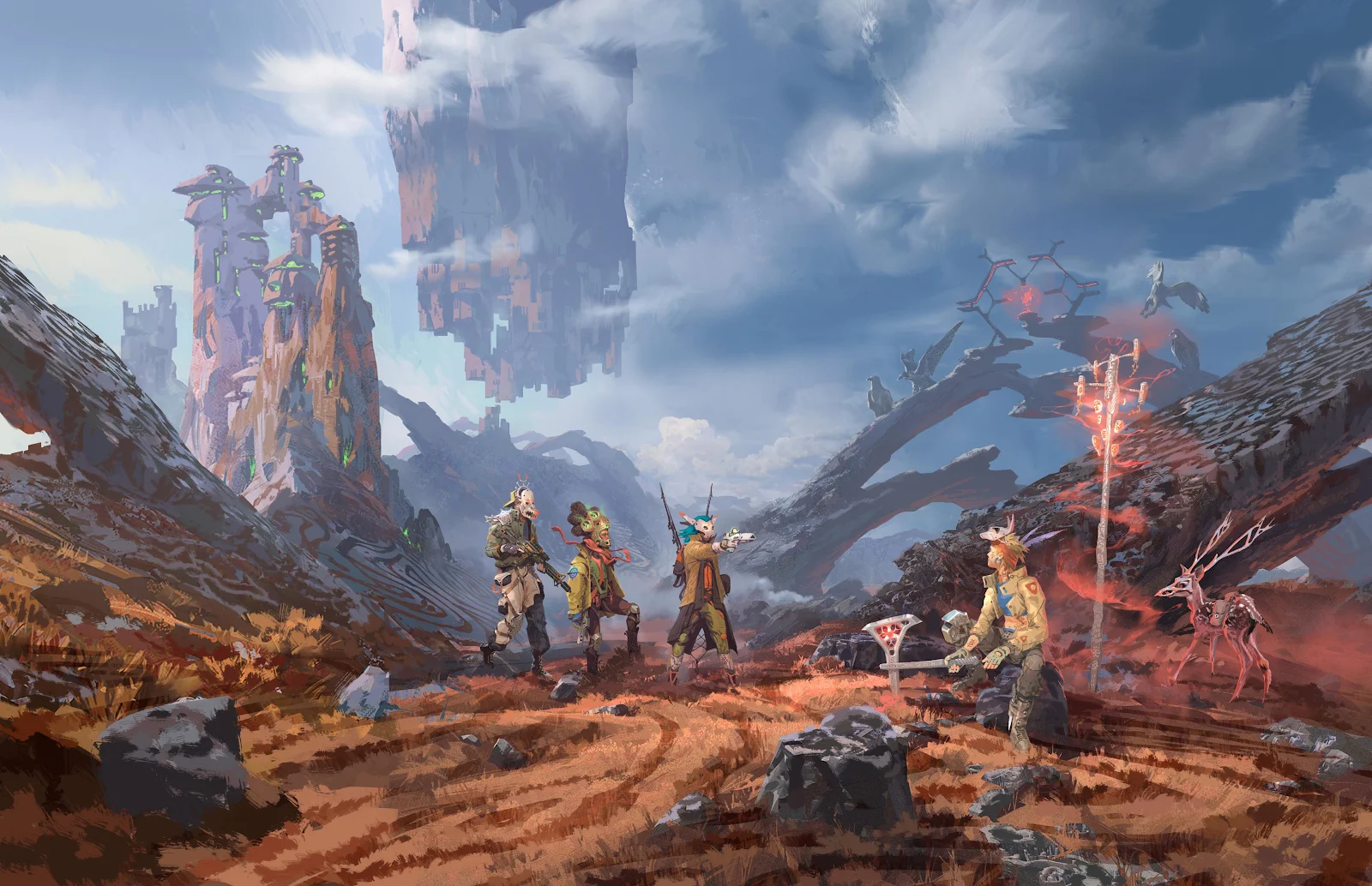 Masked Survivors In Alien Wasteland - Digital Concept Art 4K Wallpaper (3840x2481)