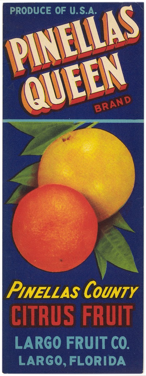 Pinellas Queen Brand Citrus Label 1930 1950
