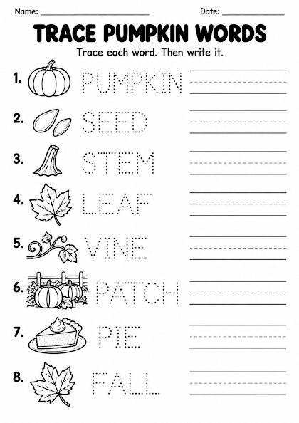 Pumpkin Word Tracing Worksheet