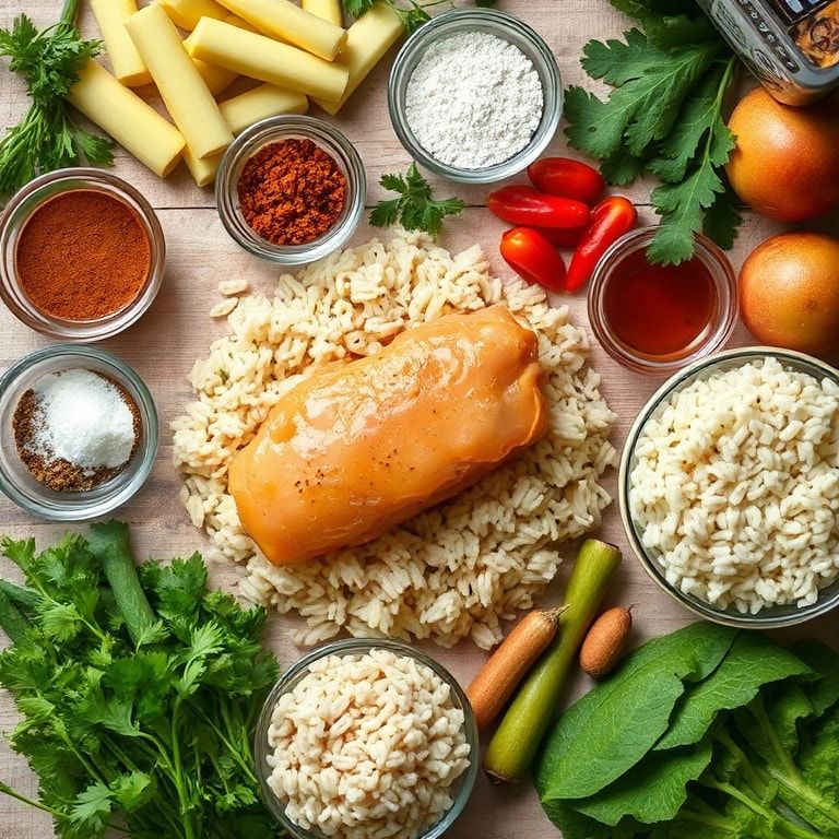 Ingredients for Smothered Chicken & Rice Comfort Food Classic – Easy Homemade Weeknight Dinner