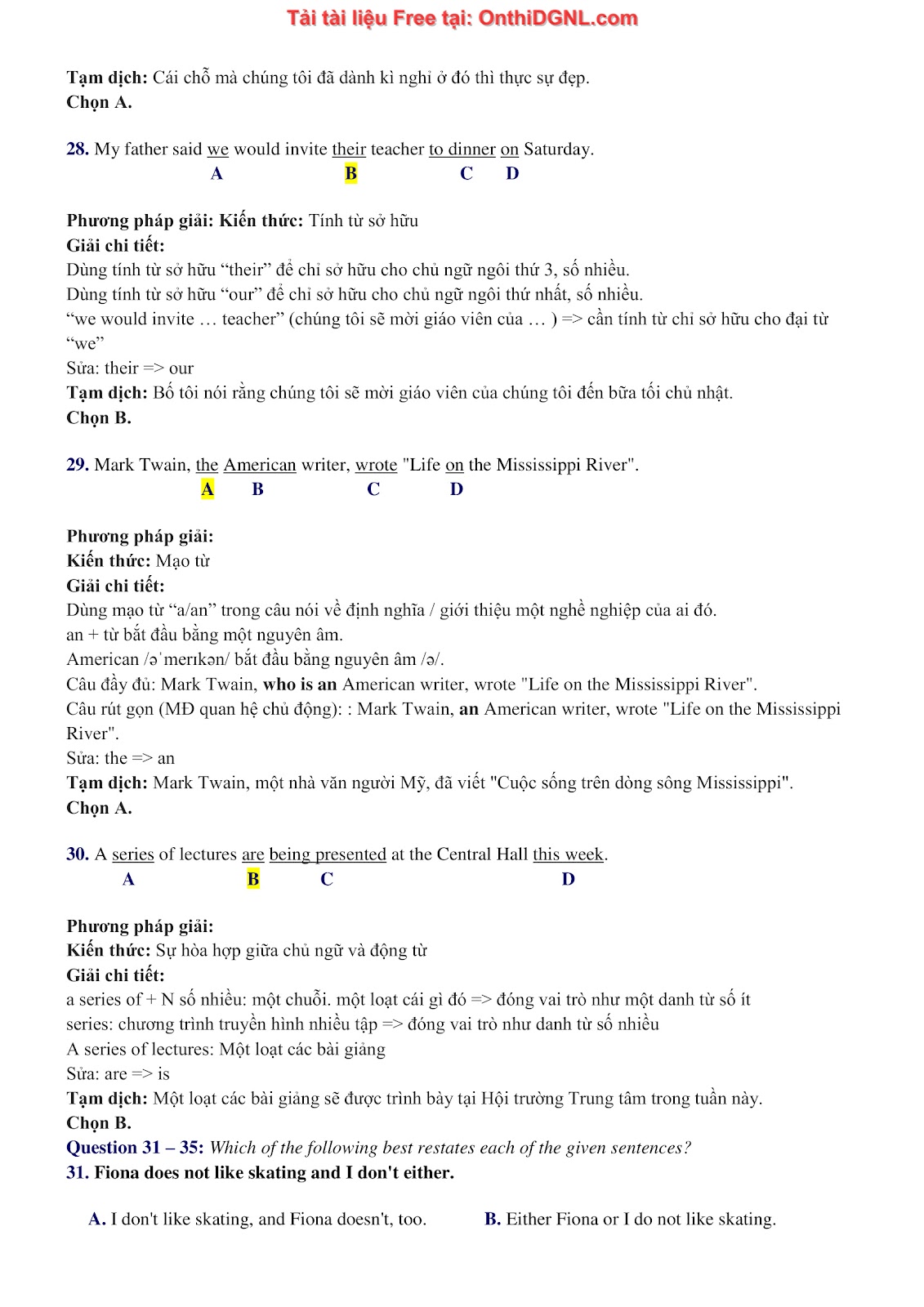 800 bài tập môn Tiếng Anh - Ôn thi ĐGNL ĐHQG TP HCM Phần 23