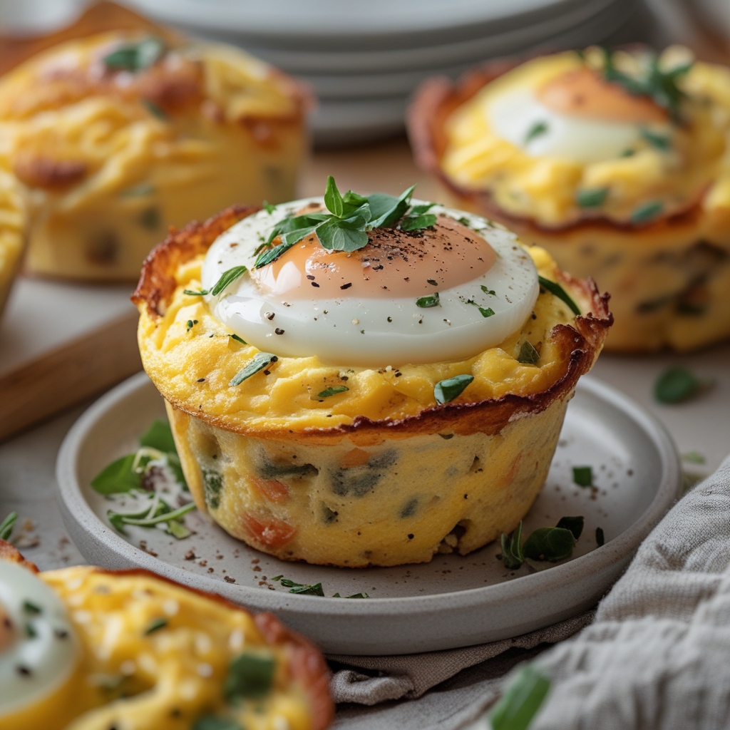 Final Spinach & Feta Egg-Stuffed Breakfast Muffins with Sun-Dried Tomato Cream