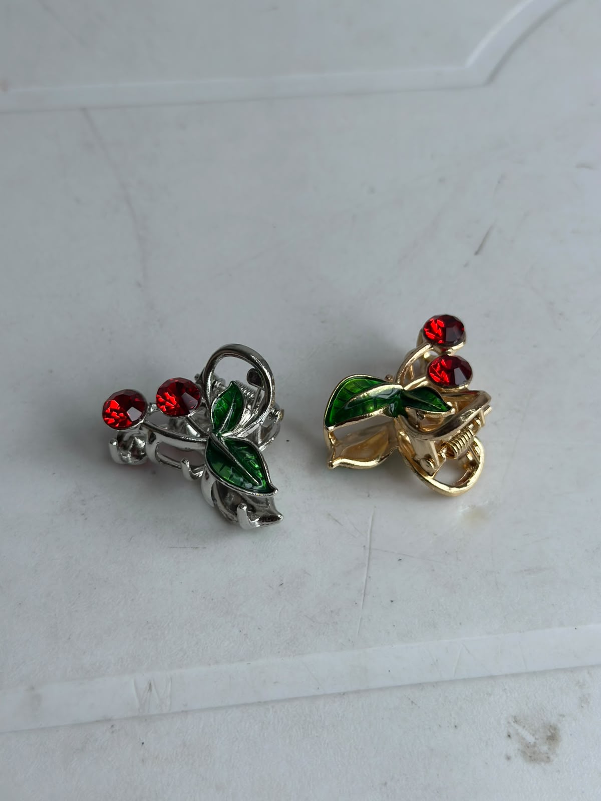 Set De Mini Pinzas Cereza De Metal Con Cristales