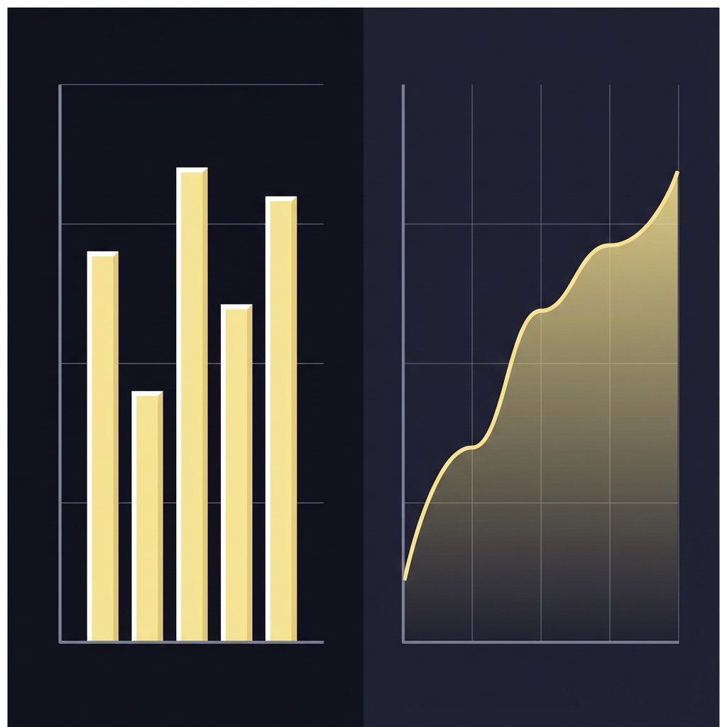 Split vector infographic comparing actual goals bar chart and expected goals xG area chart for a soccer match illustrating How Regression to the Mean Applies to Sports in Funded Plays brand colors