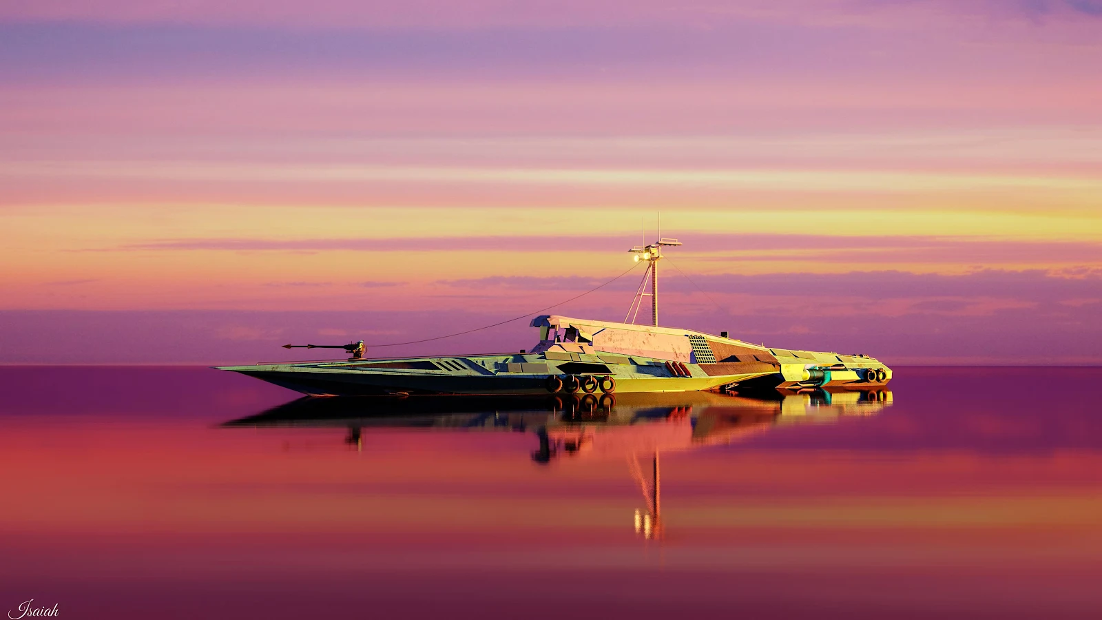 Futuristic Vessel At Sunset - Digital Art 4K Wallpaper (3840x2160)