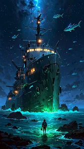 Cosmic Deep Sea Freighter Night Fantasy Art